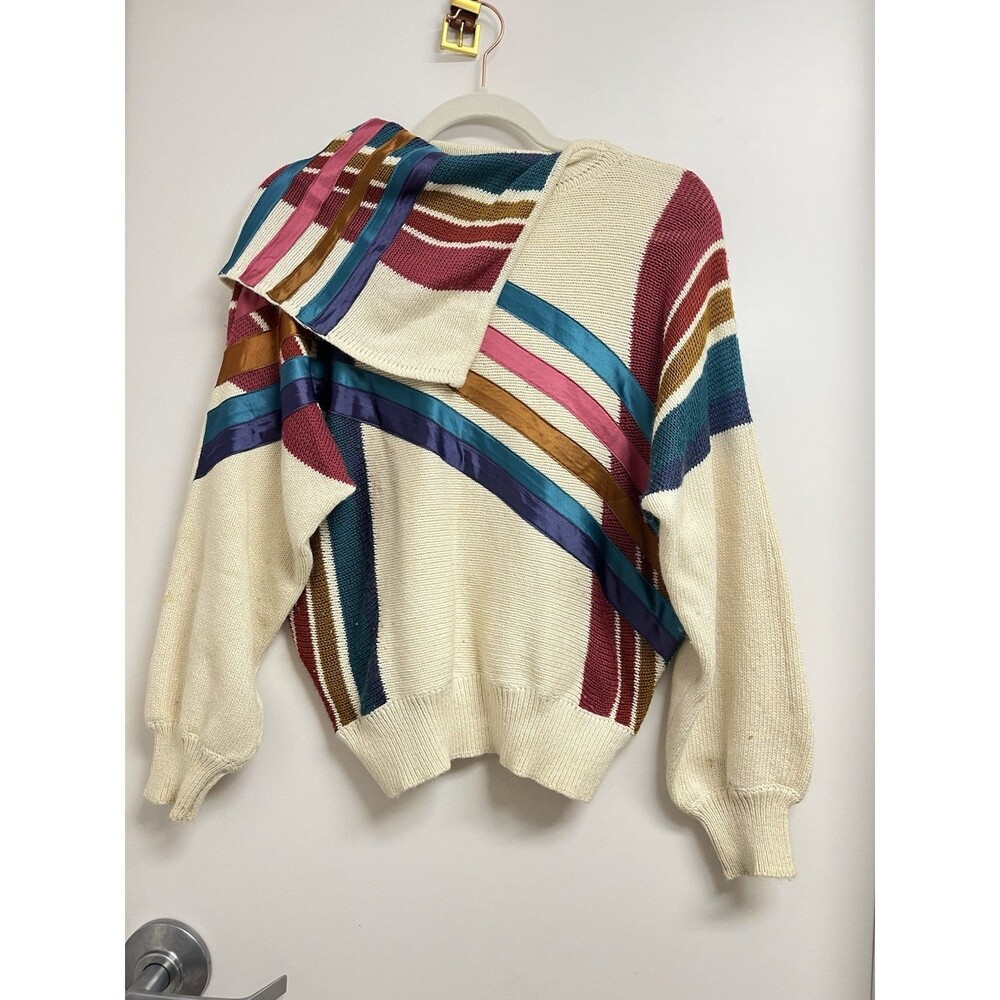 Vintage 80s Bonnie And New York Sweater Pull Over Multi Color Pattern Size Large